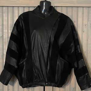 Yves Saint Laurent Black Leather Panel Bomber Jacket